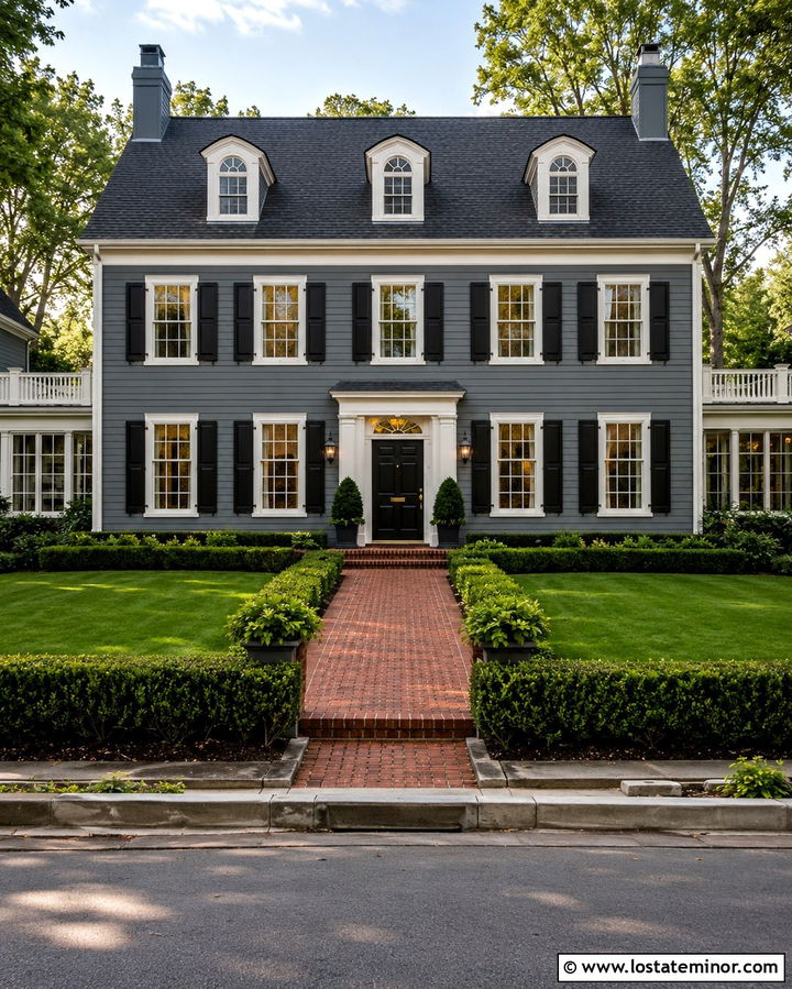 Slate Grey Colonial With Black Dutch Door - 30 Slate Grey House Design With Dutch Door Ideas