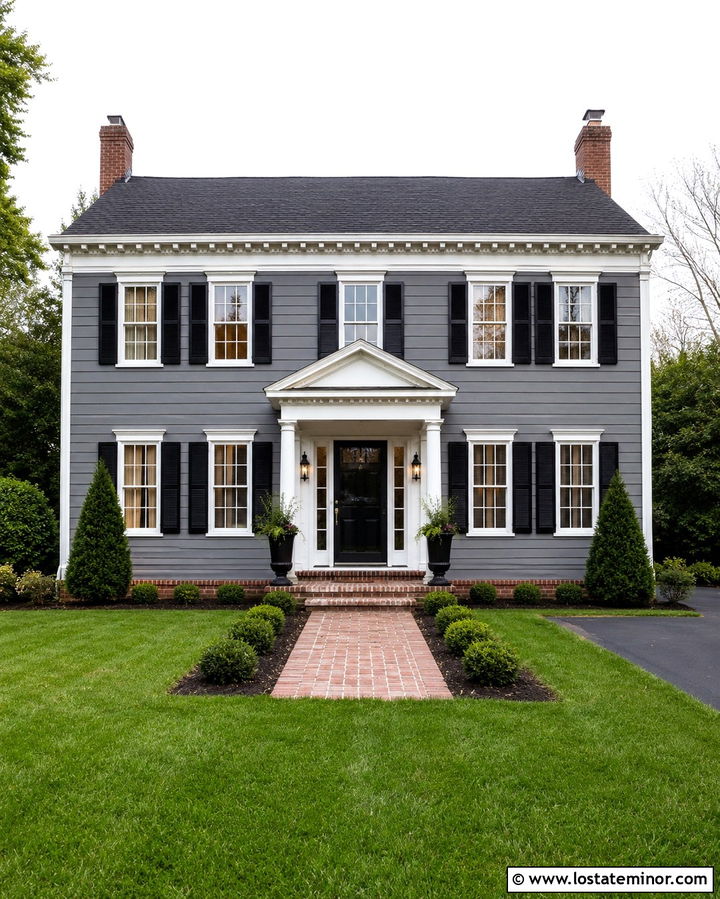 Slate Grey Colonial With Black Storm Door - 30 Slate Grey House Design With Storm Door Ideas