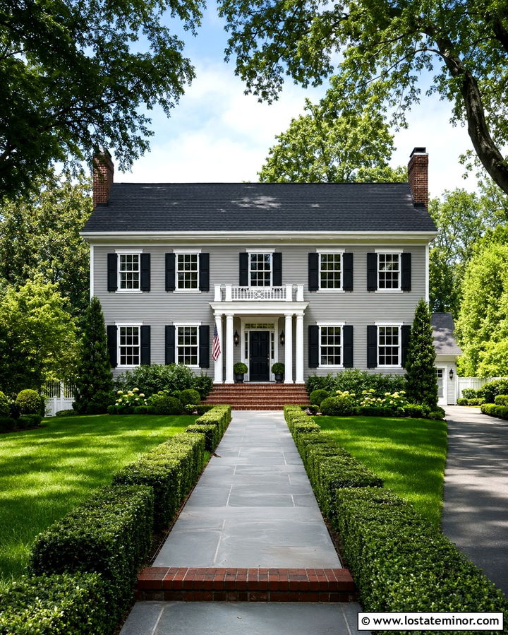 Slate Grey Colonial With Brick Entry - 30 Slate Grey House Design With Brick Accents Ideas