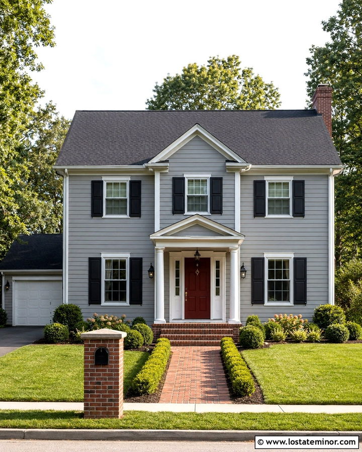 Slate Grey Colonial With Brick Mailbox - 30 Slate Grey House Design With Mailbox Ideas