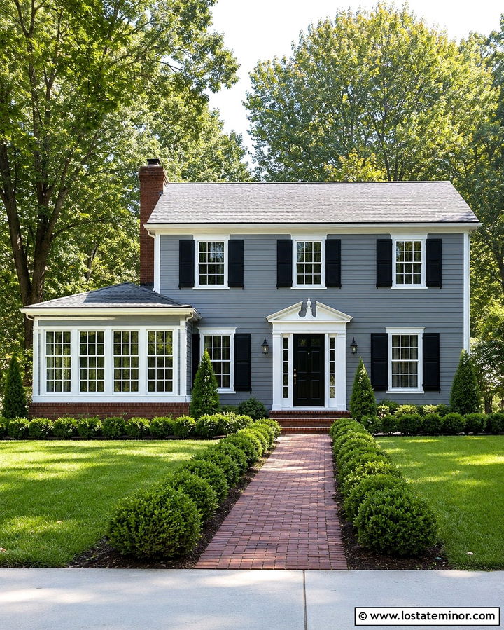 Slate Grey Colonial With Brick Sunroom - 30 Slate Grey House Design With Sunroom Ideas