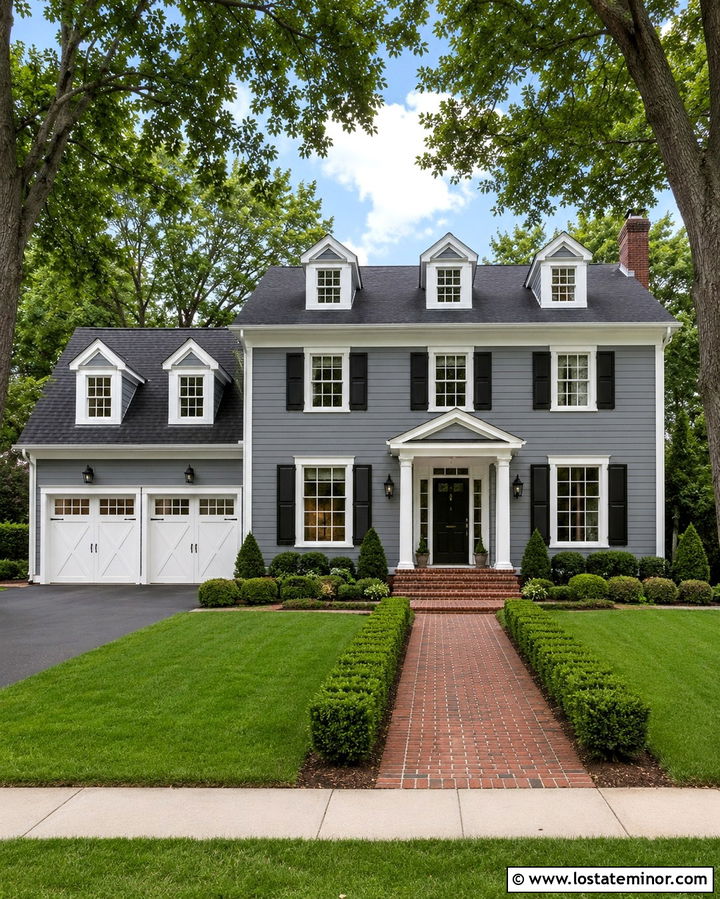 Slate Grey Colonial With Carriage Garage Door - 30 Slate Grey House Design With Garage Door Ideas