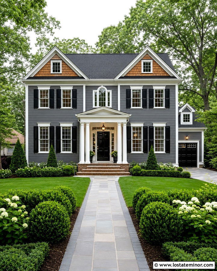 Slate Grey Colonial With Cedar Shake Accents - 30 Slate Grey House Design With Cedar Shake Ideas