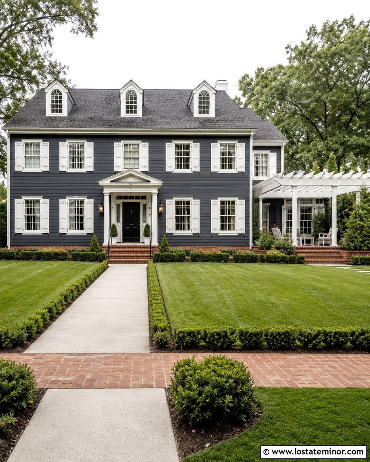 Slate Grey Colonial With Pergola - 30 Slate Grey House Design With Pergola Ideas