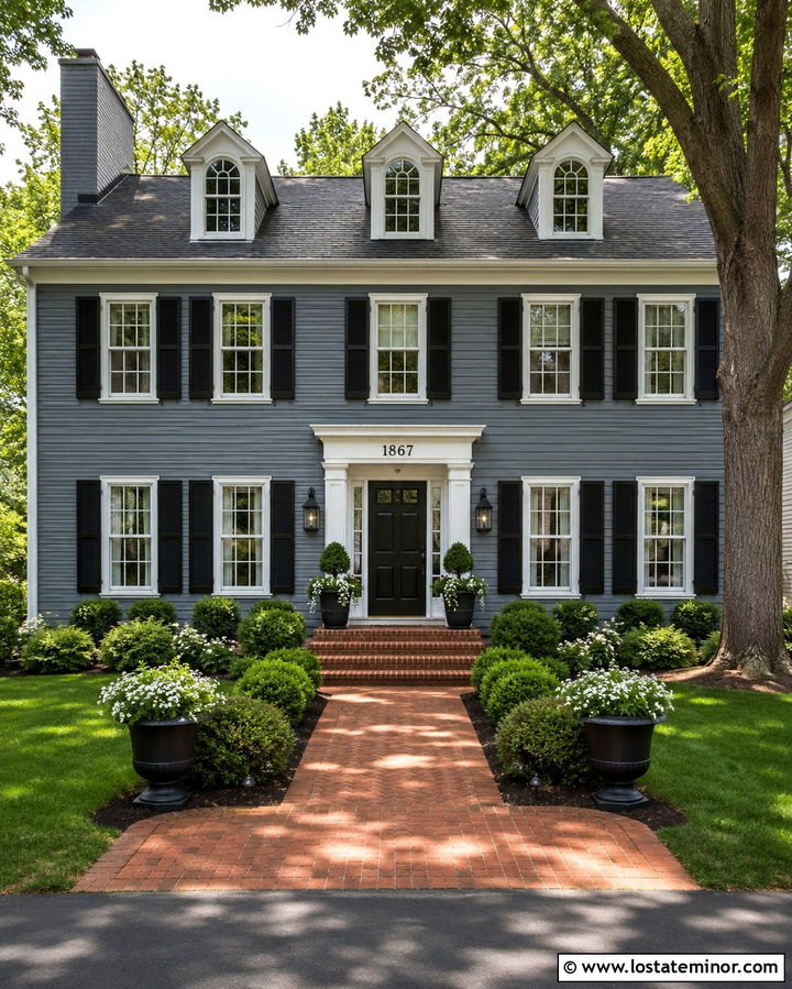 Slate Grey Colonial With Traditional Number Plaque - 30 Slate Grey House Design With House Numbers Ideas