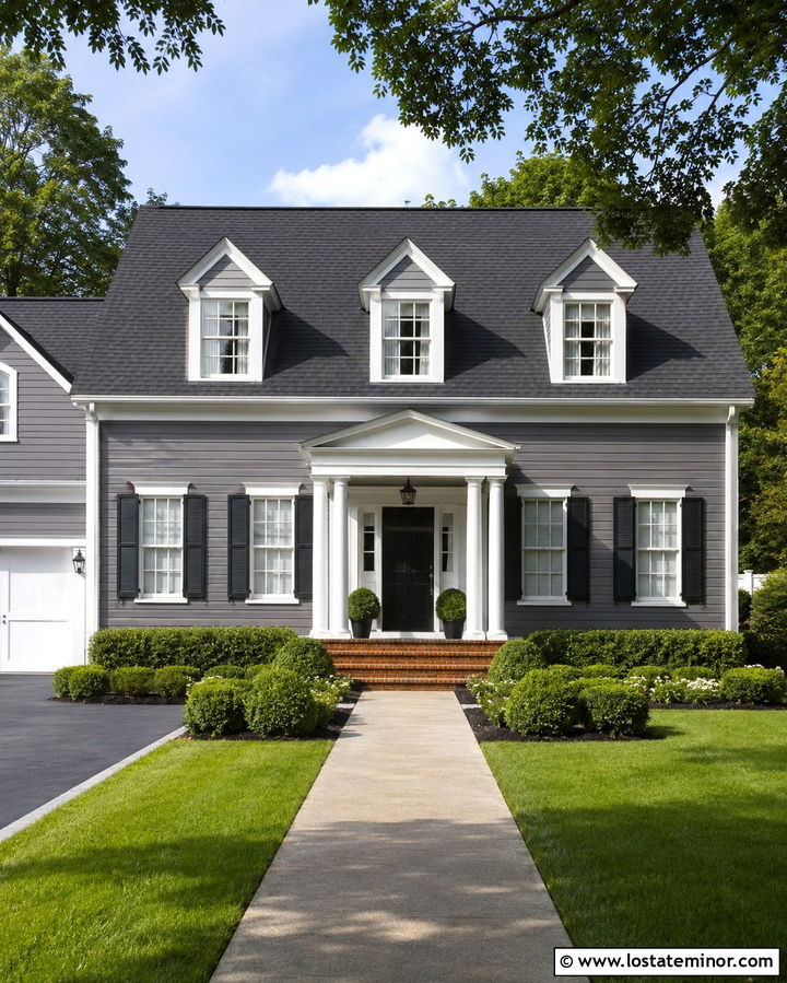 Slate Grey Colonial With White Dormers - 30 Slate Grey House Design With Dormers Ideas