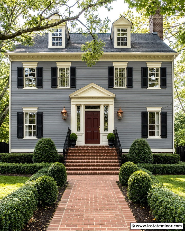 Slate Grey Colonial With Wrought Iron Railings - 30 Slate Grey House Design With Railings Ideas