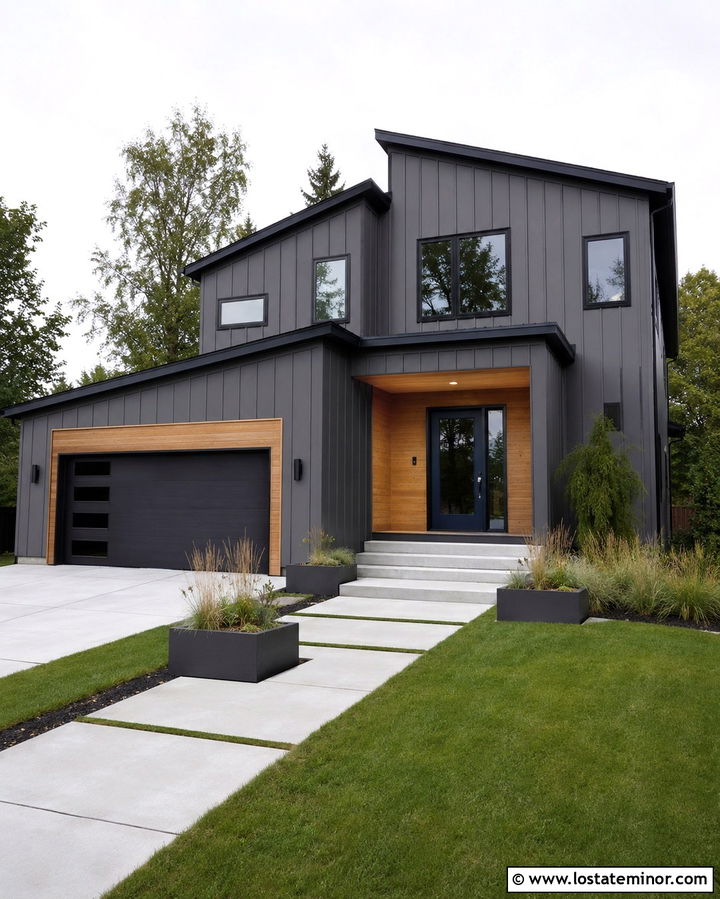 Slate Grey Contemporary House With Blue Storm Door - 30 Slate Grey House Design With Storm Door Ideas