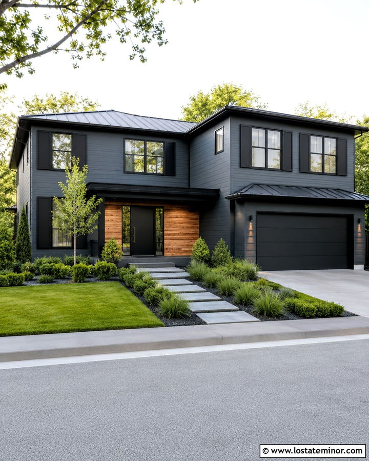 Slate Grey Contemporary House With Charcoal Shutters - 30 Slate Grey House Design With Shutters Ideas