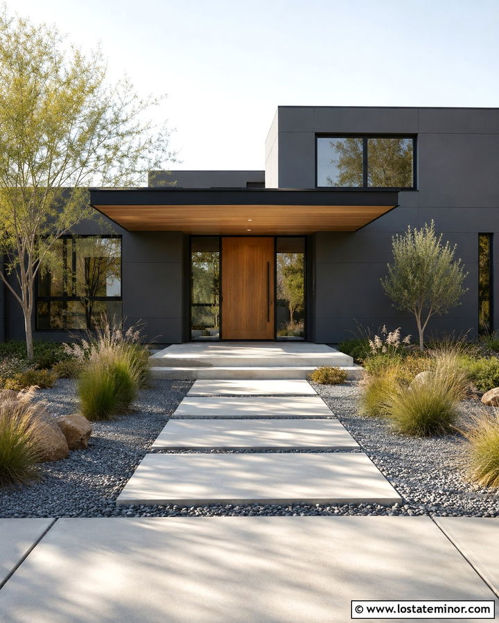Slate Grey Contemporary House With Floating Front Porch - 30 Slate Grey House Design With Front Porch Ideas