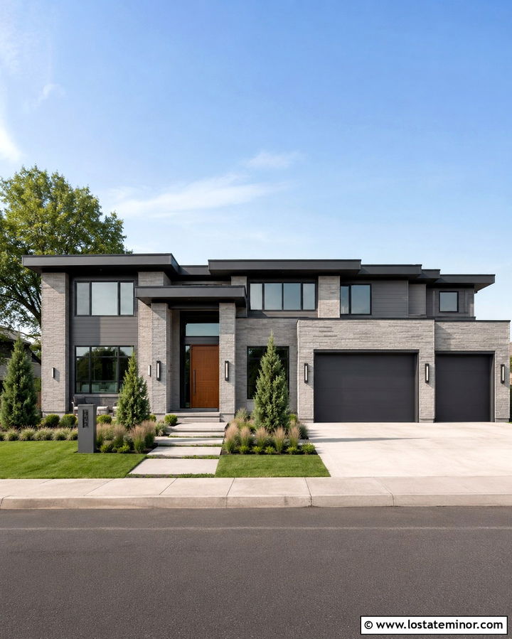 Slate Grey Contemporary House With Grey Brick - 30 Slate Grey House Design With Brick Accents Ideas