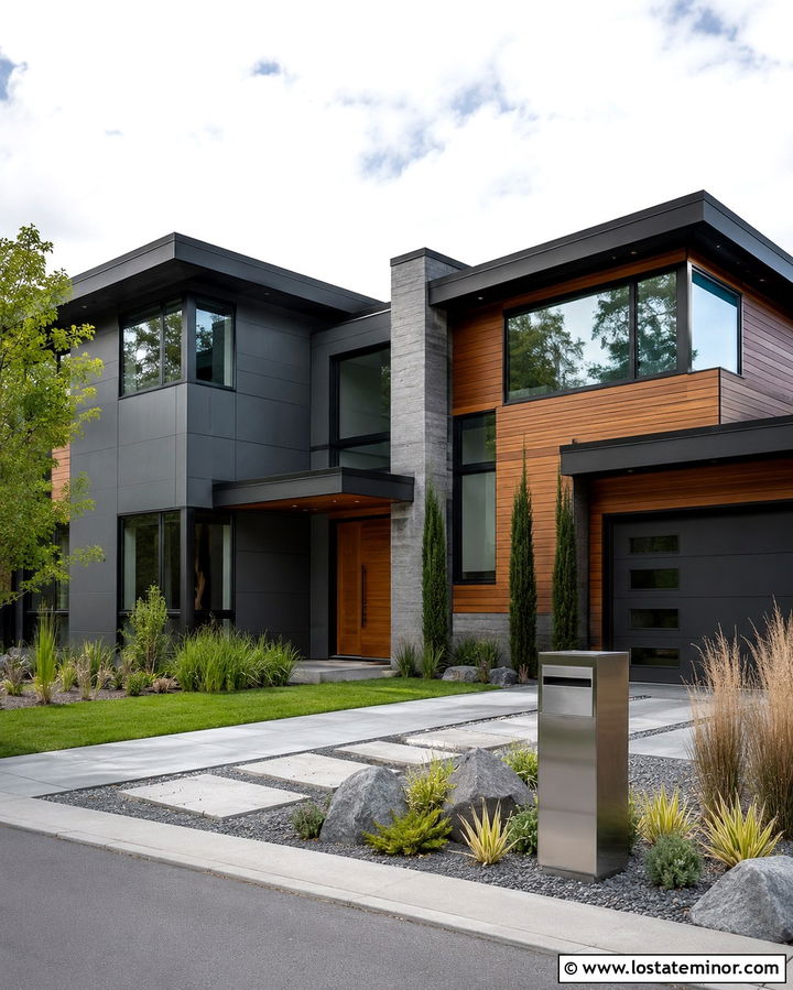 Slate Grey Contemporary House With Steel Mailbox - 30 Slate Grey House Design With Mailbox Ideas