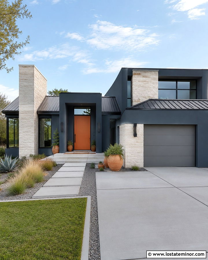 Slate Grey Contemporary House With Terracotta Front Door - 30 Slate Grey House Design With Front Door Ideas