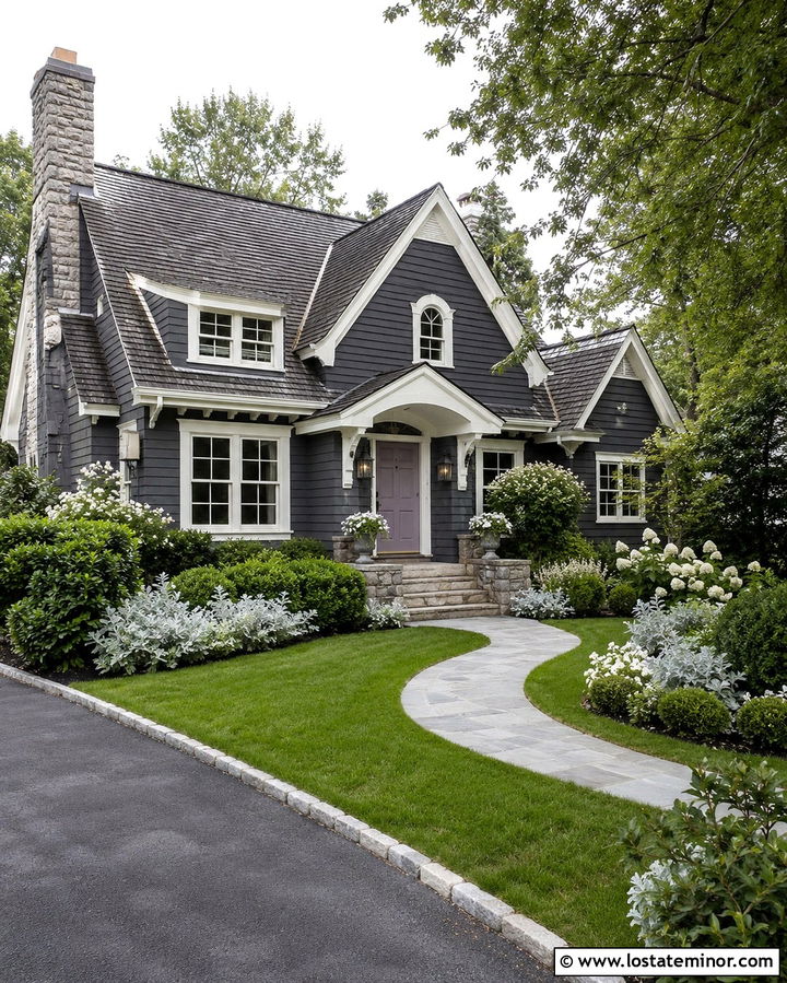 Slate Grey Cottage House With Lavender Front Door - 30 Slate Grey House Design With Front Door Ideas