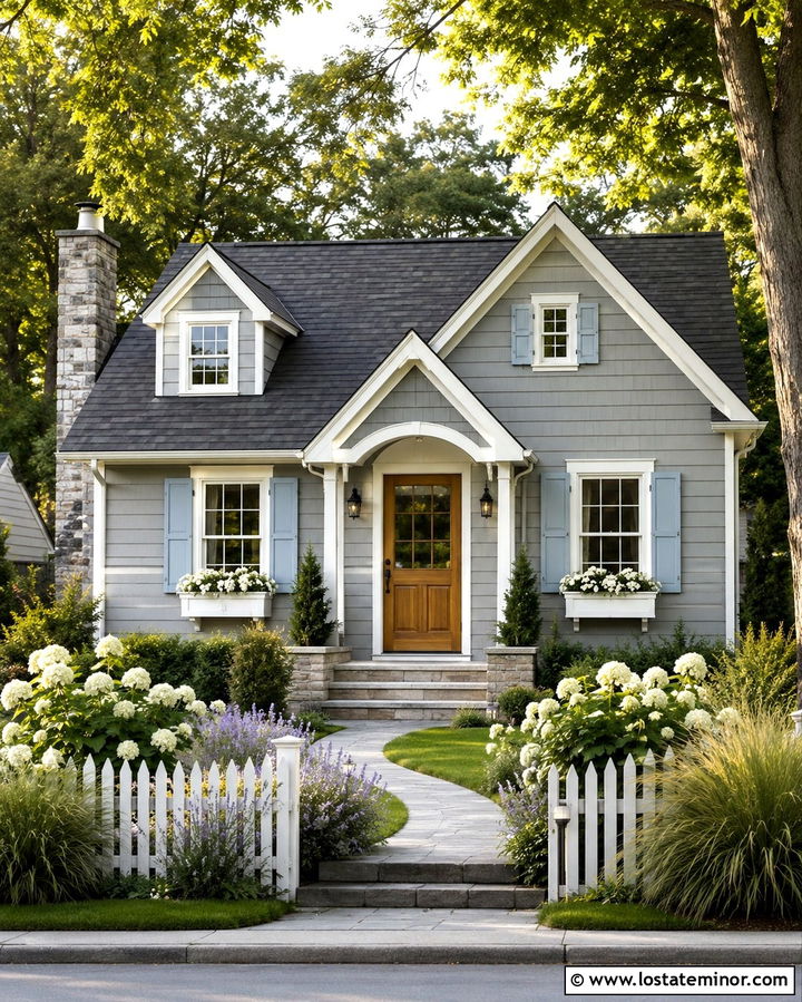 Slate Grey Cottage House With Pale Blue Shutters - 30 Slate Grey House Design With Shutters Ideas