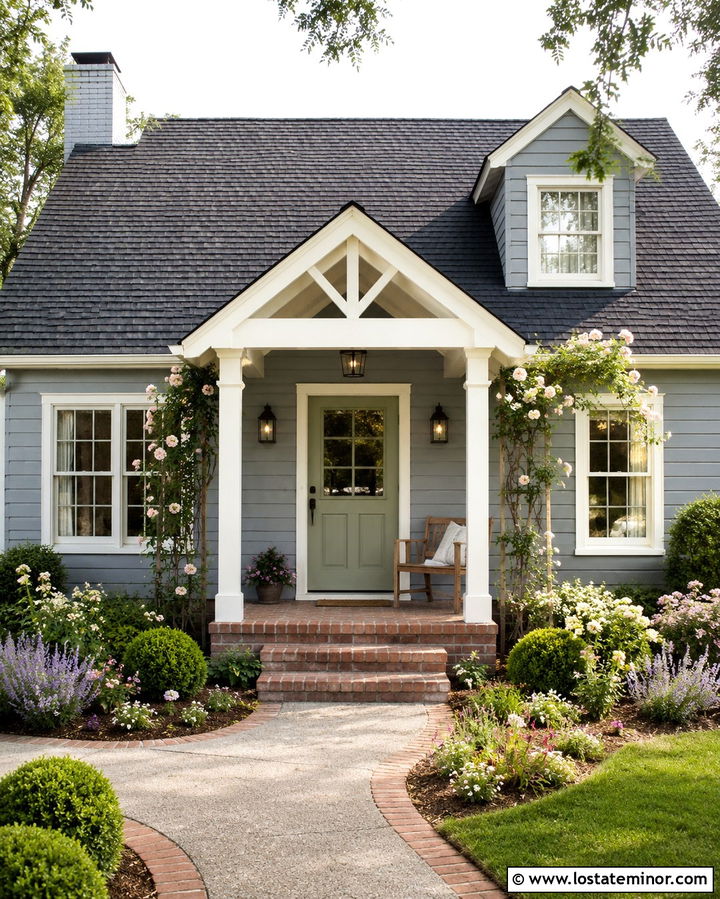 Slate Grey Cottage With Brick Steps And Porch - 30 Slate Grey House Design With Front Porch Ideas