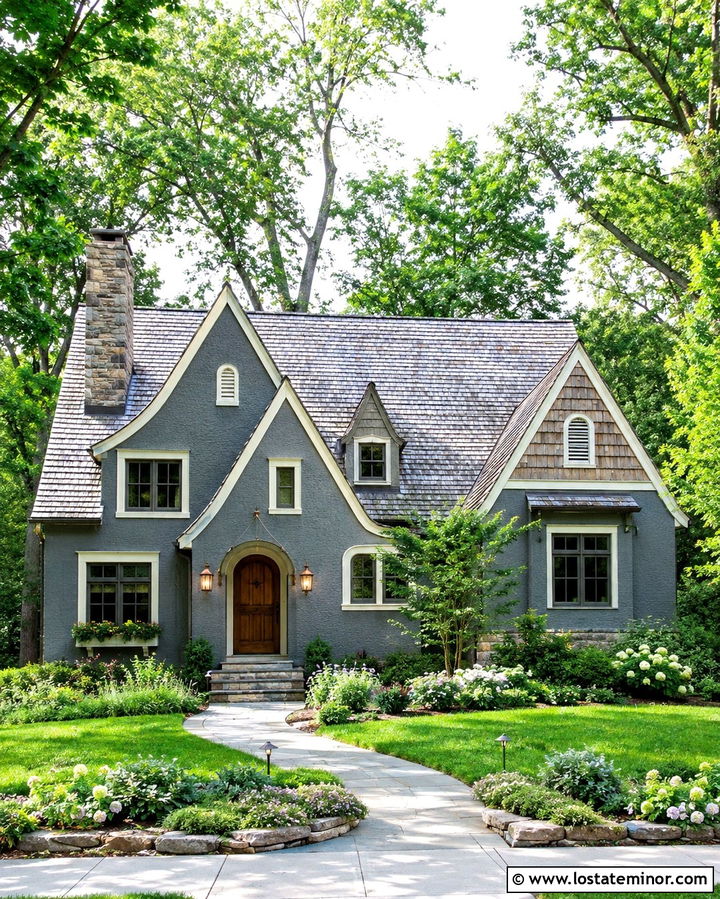 Slate Grey Cottage With Copper Wall Lights - 30 Slate Grey House Design With Light Fixtures Ideas