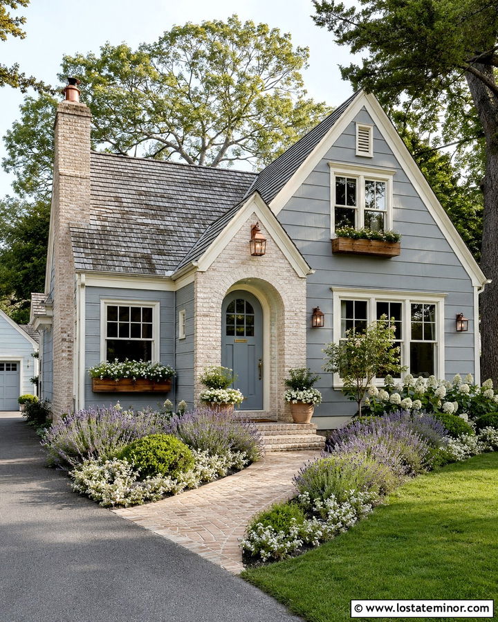 Slate Grey Cottage With Cream Brick - 30 Slate Grey House Design With Brick Accents Ideas