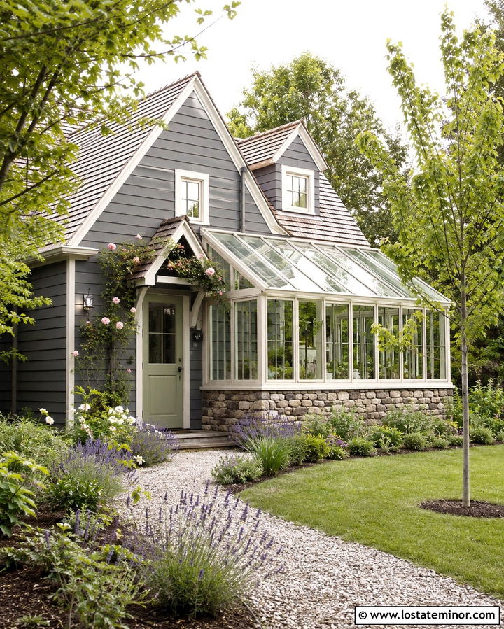 Slate Grey Cottage With Greenhouse Sunroom - 30 Slate Grey House Design With Sunroom Ideas