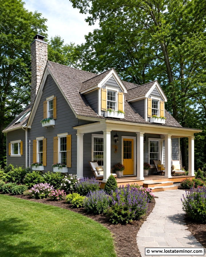 Slate Grey Cottage With Mustard Yellow Shutters - 30 Slate Grey House Design With Shutters Ideas