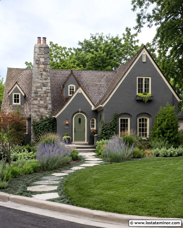 Slate Grey Cottage With Sage Green Front Door - 30 Slate Grey House Design With Front Door Ideas