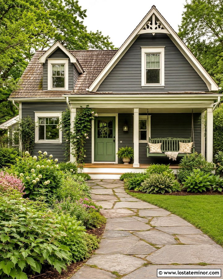 Slate Grey Cottage With Vintage Swing - 30 Slate Grey House Design With Swing Ideas