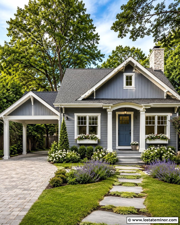 Slate Grey Cottage With White Carport - 30 Slate Grey House Design With Carport Ideas