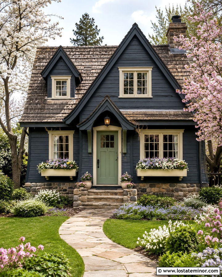 Slate Grey Cottage With Window Boxes - 30 Slate Grey House Design With Window Boxes Ideas