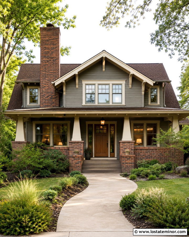 Slate Grey Craftsman House With Brick Chimney - 30 Slate Grey House Design With Chimney Ideas