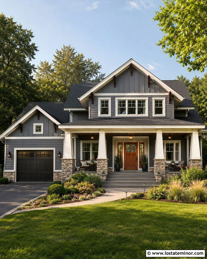 Slate Grey Craftsman House With Gables - 30 Slate Grey House Design With Gables Ideas