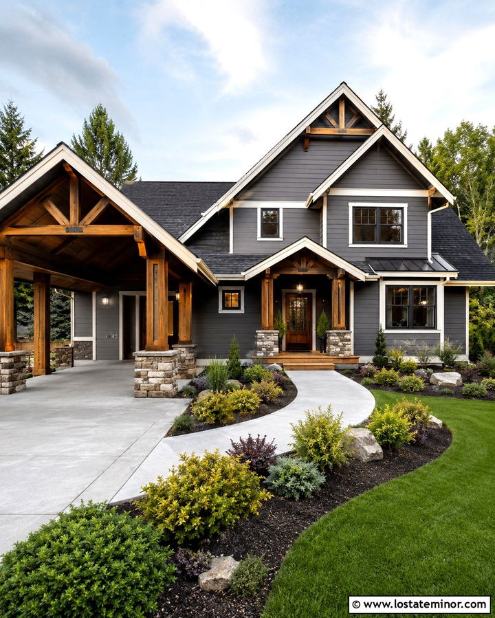 Slate Grey Craftsman House With Timber Carport - 30 Slate Grey House Design With Carport Ideas