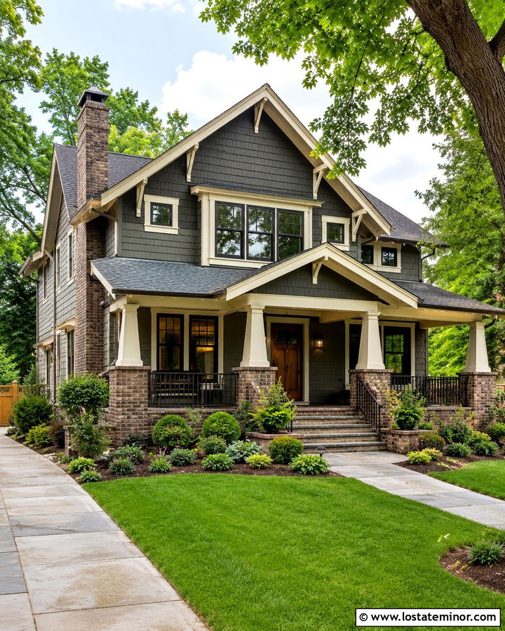 Slate Grey Craftsman With Brick Wainscoting - 30 Slate Grey House Design With Wainscoting Ideas