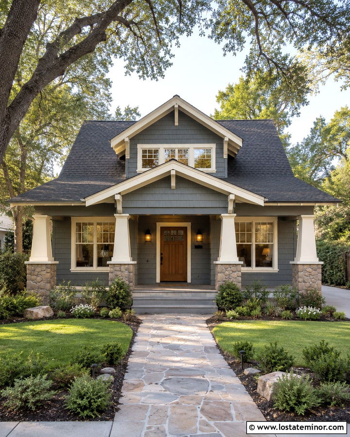 Slate Grey Craftsman With Bronze Sconces - 30 Slate Grey House Design With Light Fixtures Ideas