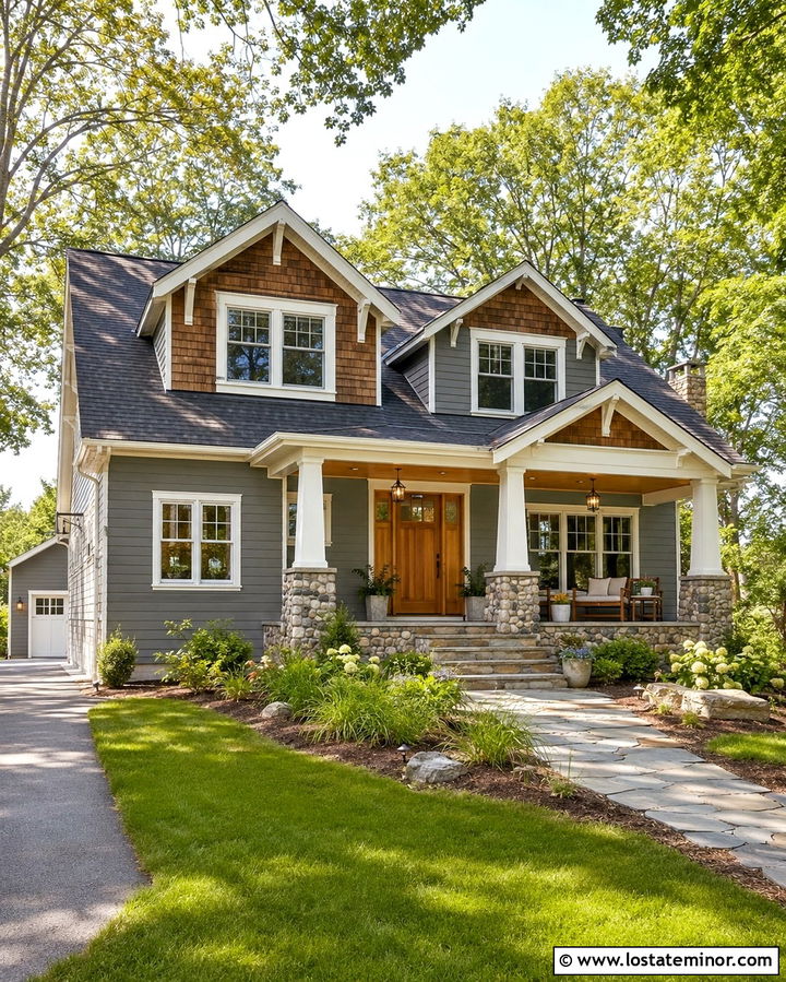 Slate Grey Craftsman With Cedar Dormers - 30 Slate Grey House Design With Dormers Ideas
