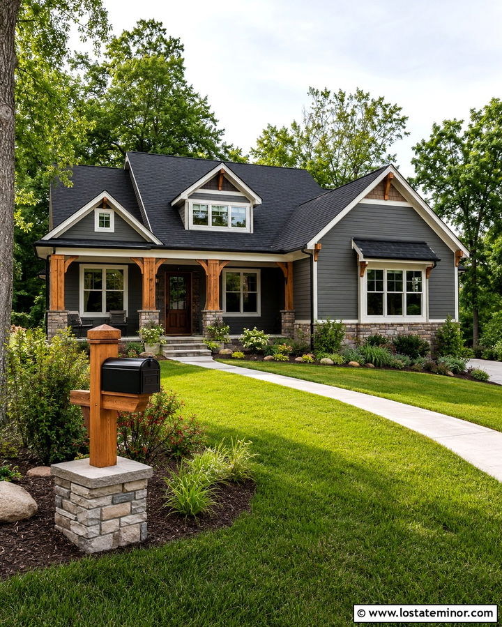 Slate Grey Craftsman With Cedar Mailbox - 30 Slate Grey House Design With Mailbox Ideas