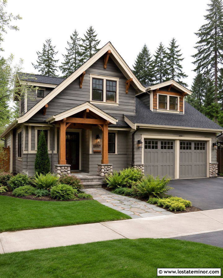 Slate Grey Craftsman With Cedar Number Plaque - 30 Slate Grey House Design With House Numbers Ideas