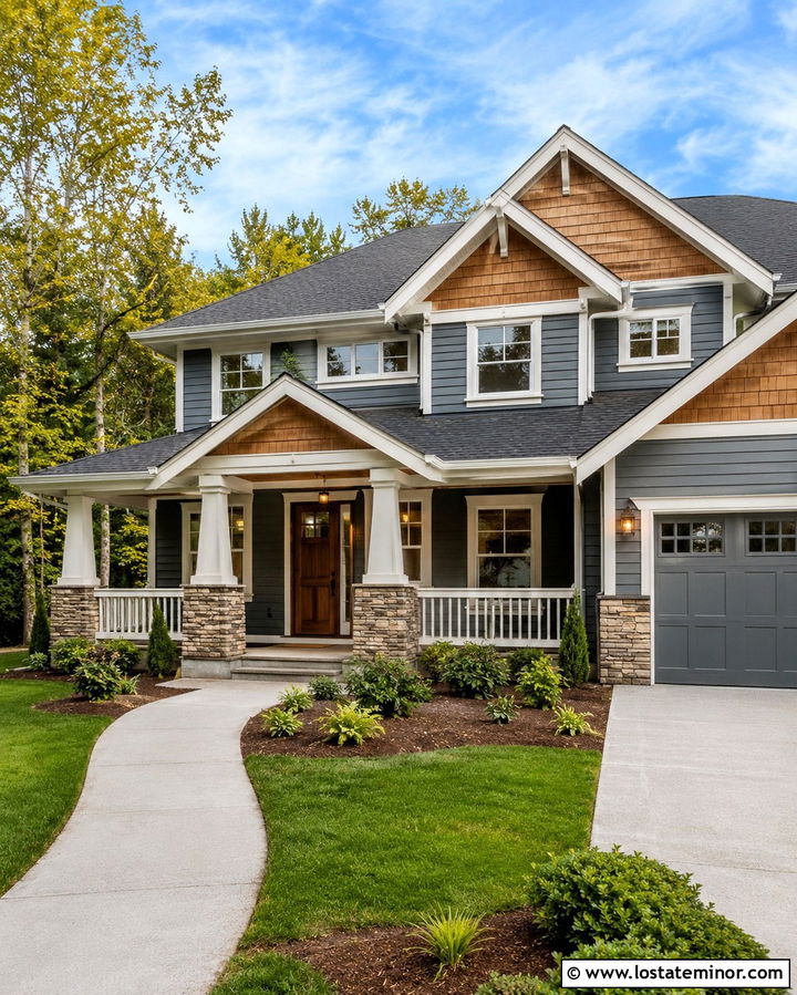 Slate Grey Craftsman With Cedar Shake Gables - 30 Slate Grey House Design With Cedar Shake Ideas