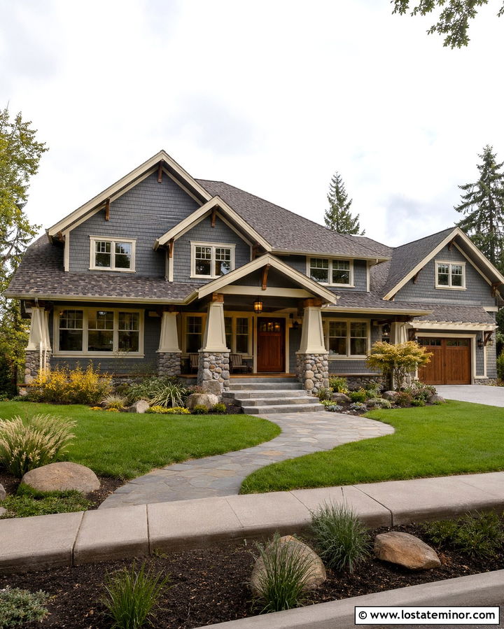 Slate Grey Craftsman With Mission Lights - 30 Slate Grey House Design With Lighting Ideas