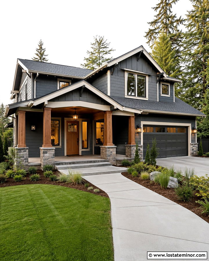 Slate Grey Craftsman With Mixed Siding - 30 Slate Grey House Design With Accents Ideas