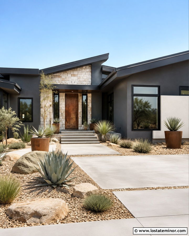 Slate Grey Desert House With Copper Front Door - 30 Slate Grey House Design With Front Door Ideas