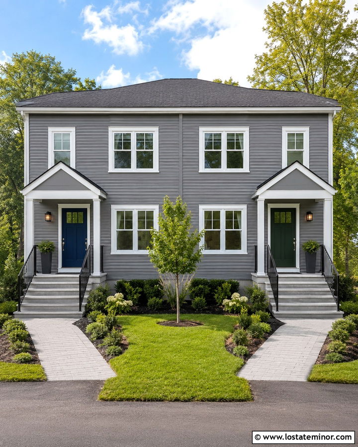 Slate Grey Duplex With Matching Steps - 30 Slate Grey House Design With Steps Ideas