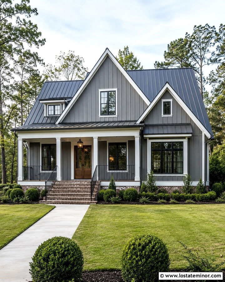 Slate Grey Farmhouse With Brick Steps - 30 Slate Grey House Design With Steps Ideas