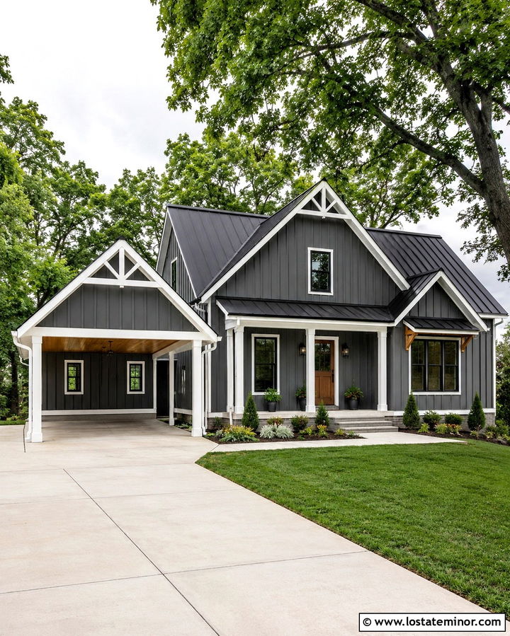 Slate Grey Farmhouse With Gable Carport - 30 Slate Grey House Design With Carport Ideas