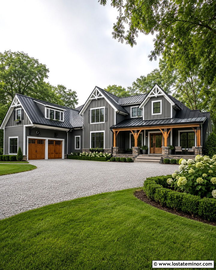 Slate Grey Farmhouse With Gravel Driveway - 30 Slate Grey House Design With Driveway Ideas