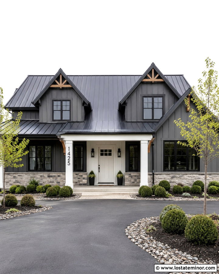 Slate Grey Farmhouse With Oversized Numbers - 30 Slate Grey House Design With House Numbers Ideas