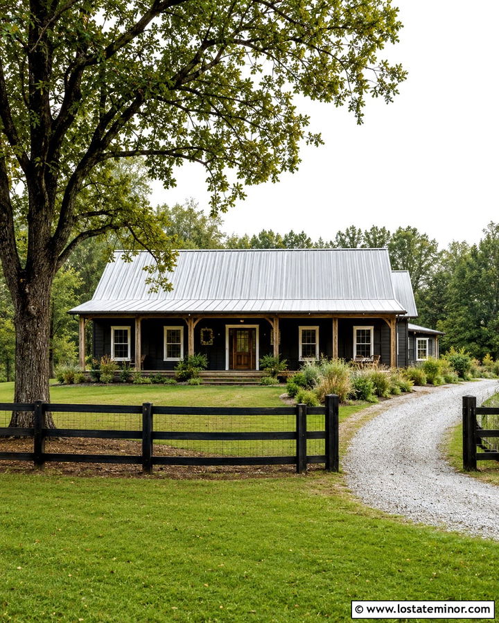 Slate Grey Farmhouse With Post And Rail Fence - 30 Slate Grey House Design With Fence Ideas