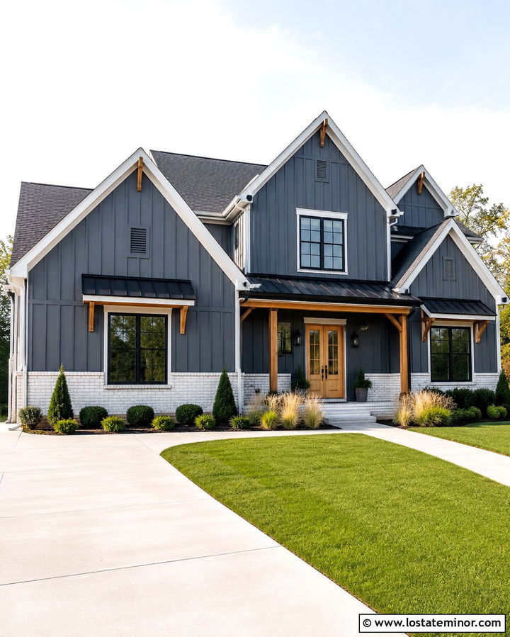 Slate Grey Farmhouse With White Brick Wainscoting - 30 Slate Grey House Design With Wainscoting Ideas
