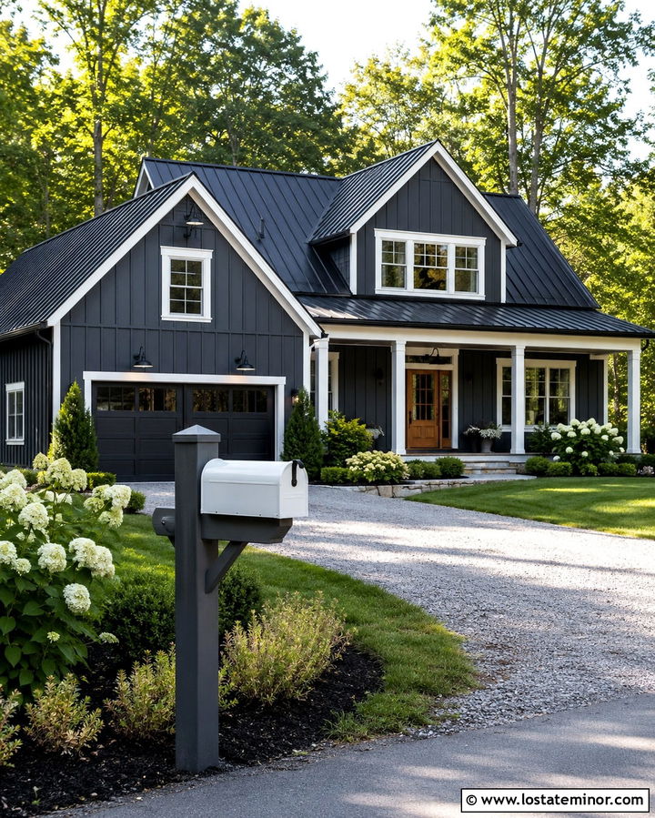 Slate Grey Farmhouse With White Mailbox - 30 Slate Grey House Design With Mailbox Ideas