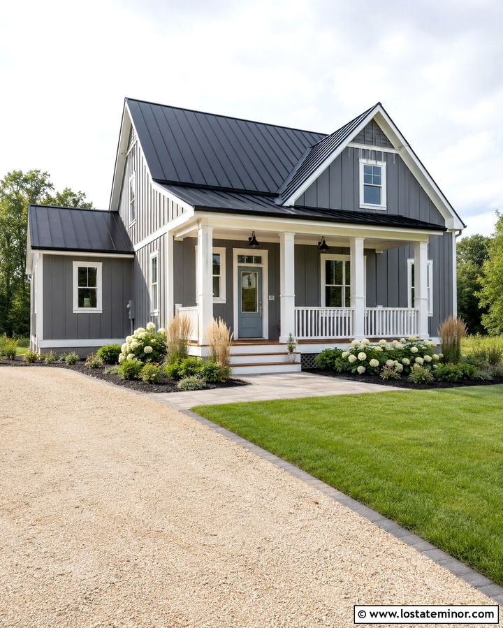 Slate Grey Farmhouse With White Storm Door - 30 Slate Grey House Design With Storm Door Ideas