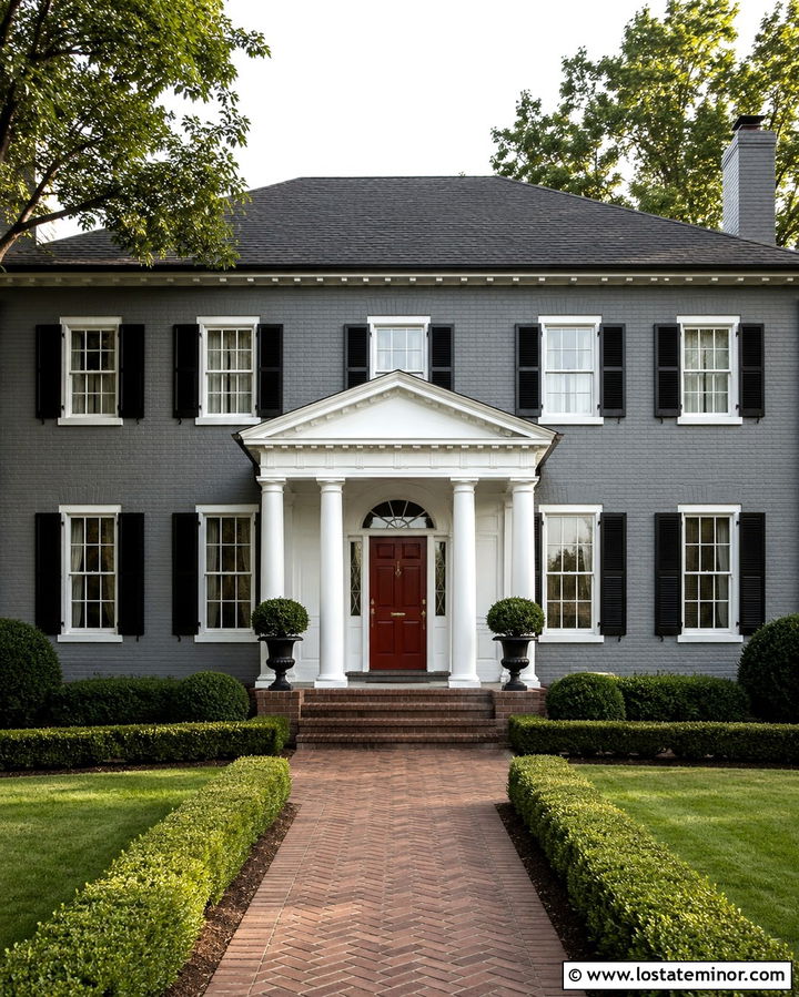 Slate Grey Georgian House With Columned Portico - 30 Slate Grey House Design With Portico Ideas